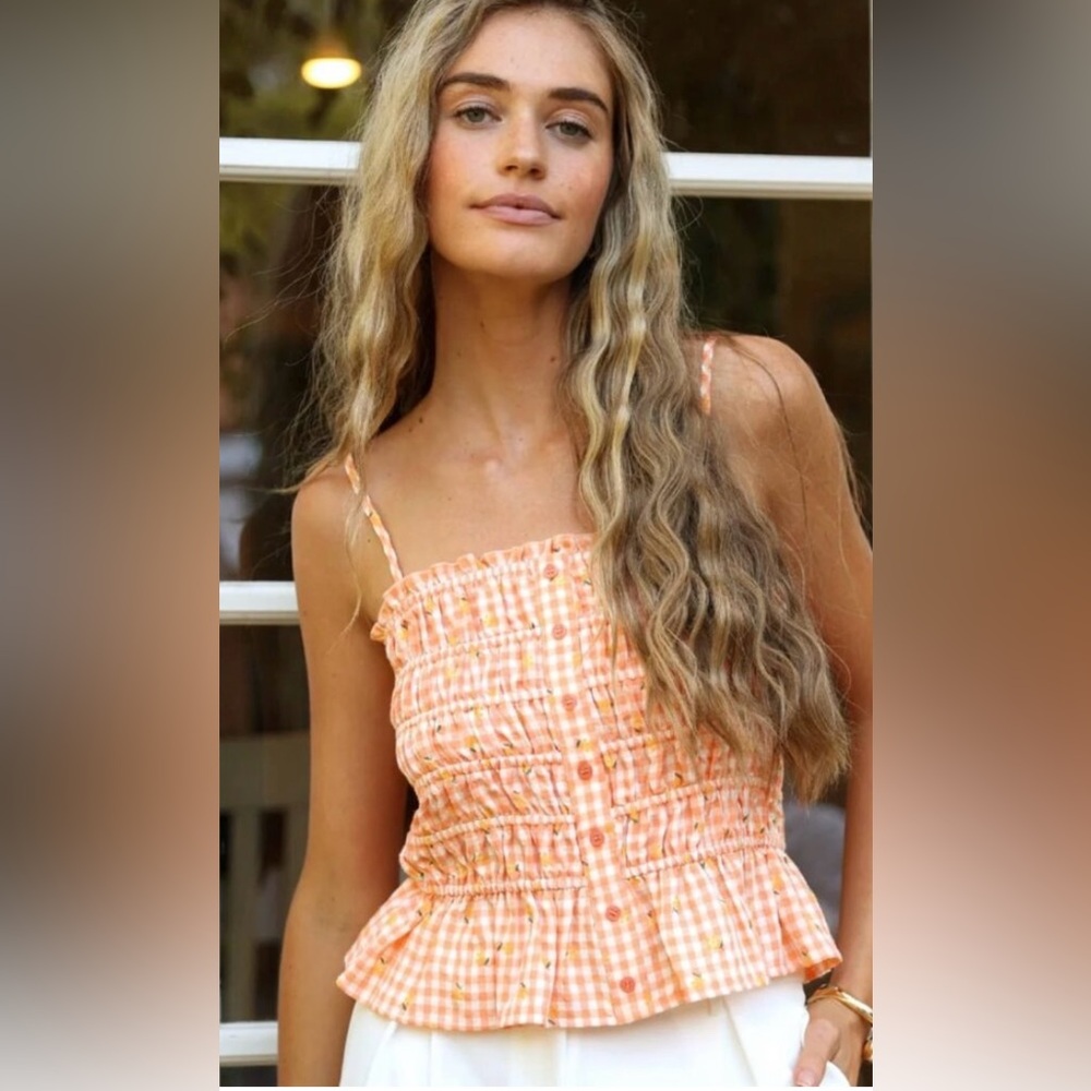 NWT Mella Smocked Gingham Cropped Top